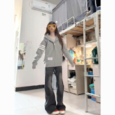批发慵懒风女款小众连帽外套<b class='q'>长袖</b>潮牌春秋季<b class='q'>大码</b>韩系百搭休闲气质上衣