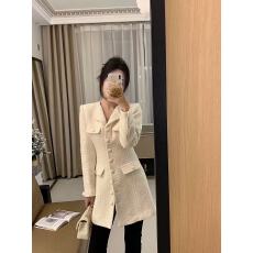 批发韩国chic秋季气质小香风西装领双排扣收腰显瘦<b class='q'>长袖</b>粗花呢连衣裙女