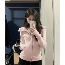 批发<b class='q'>修身</b>外套女士春秋季2025短款瑜伽服健身运动上衣粉色卫衣连帽开衫