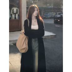 批发韩系毛衣慵懒风高级感超好看大衣黑色中长款针织<b class='q'>开衫</b>外套2025初秋