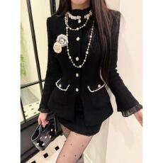 批发秋冬收腰显瘦高级感小香千金风西装短外套上衣+包臀半身裙套装女