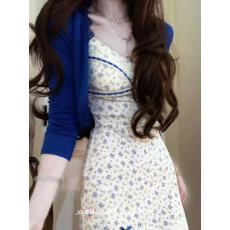批发温柔风蓝色蕾丝碎花吊带<b class='q'>连衣裙</b><b class='q'>女</b>夏季超漂亮绝美套装针织开衫上衣