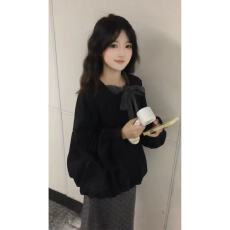 批发韩系一整套ootd穿搭独特超好看复古黑色<b class='q'>花苞</b>衬衫半<b class='q'>裙</b>两件套装26秋
