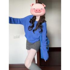 批发韩系一整套ootd穿搭松弛感蓝色针织上衣a字短裙两件套装2026秋季