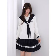 批发海军领针织衫长袖2025早秋新品学院可拆卸领子JK少女裙子两件套装