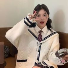 批发东京岁时记<b class='q'>制服</b>毛衣学院风白色<b class='q'>海军</b>领毛衣秋季新款针织开衫外套