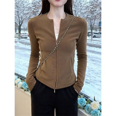 批发高级感开衫外套<b class='q'>修身</b>显瘦双拉链上衣