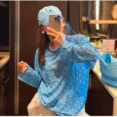 批发性感网纱波点防晒长袖<b class='q'>罩衫</b>女内搭挂脖系带抹胸内衣带胸垫