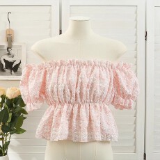 批发一字肩衬衫女2026夏季新款法式小心机露肩上衣设计感收腰短款小衫