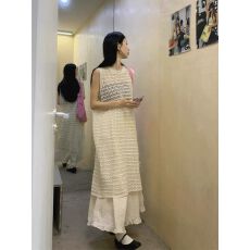 批发<b class='q'>大码</b>女装胖mm韩系设计感镂空渔网开叉流苏叠穿<b class='q'>背心</b>裙女别致中长款