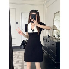 批发法式小香风polo连衣裙女<b class='q'>夏</b>季2026新款收腰显瘦蝴蝶结针织短袖裙子