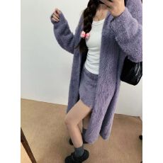 批发仿貂毛超短裙+大外套两件套女<b class='q'>开衫</b>中长款25新冬季显瘦外搭针织衫