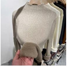 半高领长袖针织衫女初秋冬新款修身套头软糯毛衣加绒内搭打底衫