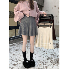 批发针织A字显瘦高腰半身裙女<b class='q'>夏季</b>2025新款复古灰色百搭韩版网红<b class='q'>短裙</b>