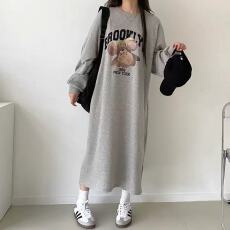 批发韩版圆领慵懒风个性过膝<b class='q'>T</b><b class='q'>恤</b>卫衣<b class='q'>裙</b>女开叉<b class='q'>裙</b>子【250克大卫衣】