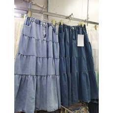 批发美式vibe复古百褶蛋糕牛仔长裙女夏季辣妹宽松显瘦a字中长裙子潮