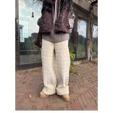 批发韩国东大门冬季保暖车缝格松紧腰棉裤休闲裤