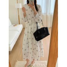 批发韩国<b class='q'>东大门</b>甜美减龄圆领蝴蝶结印花宽松中长款<b class='q'>连衣裙</b>女