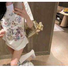 春季新款高端重花卉短袖百搭圆领套头上衣