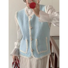 批发小香风马甲女2026秋<b class='q'>冬</b>新款高级感花边拼接小个子马夹坎肩背心外套