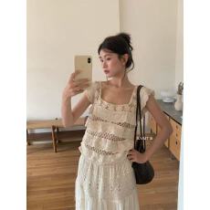 批发夏季时尚设计背心洋气超仙小众方领上衣