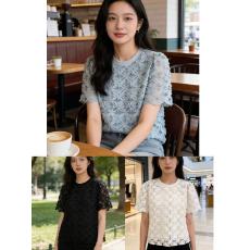 批发2026时尚立体<b class='q'>花朵</b>蕾丝衫女短袖<b class='q'>T</b><b class='q'>恤</b>圆领显瘦百搭上衣韩范女装钩花