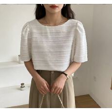 批发2026夏季新款百搭减龄圆领短袖<b class='q'>t</b><b class='q'>恤</b>女设计感宽松法式上衣衬衫