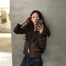 批发韩系复古气质卫衣外套女秋冬小个子修身加绒保暖翻领<b class='q'>休闲</b><b class='q'>夹克</b>上衣