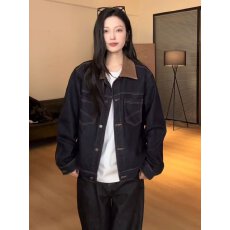 批发美式潮人邦阔版牛仔外套男女春秋季新款翻领夹克宽松<b class='q'>百搭</b>复古上衣