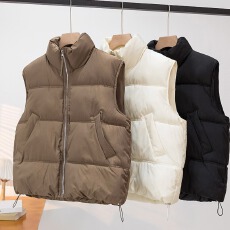批发日韩棉马甲女短款外穿秋冬新款韩版小香风立领加厚无袖棉服背心潮