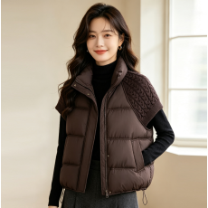 批发日韩立领针织袖拼接羽绒棉马甲女2026秋冬季新宽松显瘦半袖外套潮