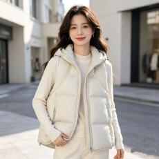 批发韩系连帽羽绒棉服马甲女冬新款宽松方格绗缝无袖坎肩百搭外穿外套