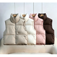 批发欧美外贸批发2026秋冬女装棉马甲棉坎肩短款无袖棉服背心女外套