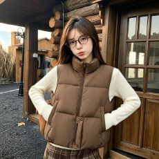 批发韩版新款无袖背心坎肩棉马甲潮流时胖mm棉服马甲女秋冬百搭