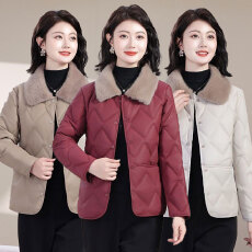 批发大码女士仿面料小棉袄毛领翻领按扣双口袋<b class='q'>妈妈</b>装加厚冬装<b class='q'>棉衣</b>外套