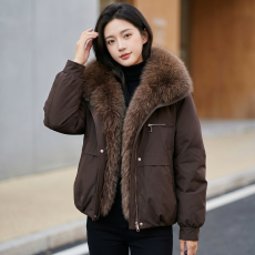 批发大毛领派克服冬季新款女士棉服冬加棉加厚保暖宽松棉衣外套