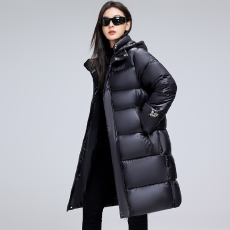 批发新款棉服女同款冬季长款加厚黑金棉衣跨境宽松连帽过膝外套