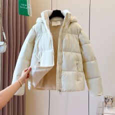 批发甜美风连帽拉链长袖短款纯色宽松羽绒服 显瘦气质