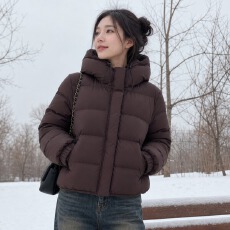 批发韩版宽松2026新款棉服女排骨泡芙里外同料龟背短款连帽棉外套