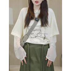 批发假两件蕾丝拼接长袖防晒<b class='q'>t</b><b class='q'>恤</b>女夏季2025年新款韩系设计感罩衫上衣