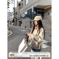 批发外卖到了【首尔假日】早<b class='q'>秋</b>韩系短款风衣外套女英伦风立领收腰外套