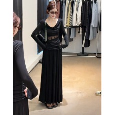 批发有货 温柔风蕾丝拼接长袖<b class='q'>连衣裙</b>秋季新款高腰半裙气质假两件