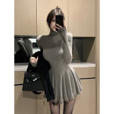 批发有货 辣妹高领百搭长袖秋冬新款收腰蓬蓬裙<b class='q'>显瘦</b>打底裙短裙