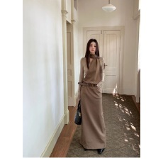 批发有货 秋冬废土风内搭<b class='q'>假两件</b>长袖挂脖收腰长款<b class='q'>连衣裙</b>女