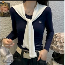 批发大码秋冬新款撞色V领真两件拼接披肩<b class='q'>海军风</b>长袖女收腰显瘦上衣