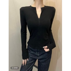 批发大码 韩版<b class='q'>秋</b>季新款拉链百搭长袖T恤女修身显瘦V双面绒上衣