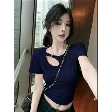 批发大码 2026新款<b class='q'>春</b>夏时尚百搭镂空短袖女T恤修身显瘦上衣潮打底衫