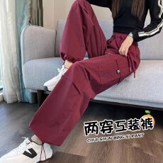 批发抽绳美式工装裤女春秋小个子高腰休闲登山束脚阔腿<b class='q'>运动裤</b>