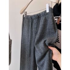 批发深花灰色毛线感慵懒风加绒加厚直筒休闲卫裤新款女秋冬<b class='q'>时尚</b>裤子