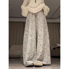 批发灰色小香风<b class='q'>阔腿裤</b>女秋季2025新款<b class='q'>韩版</b>高腰显瘦休闲慵懒风直筒<b class='q'>裤</b>子